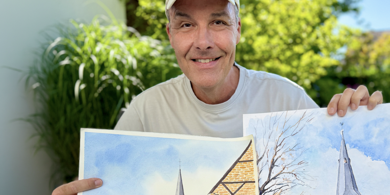 Thorsten Sleegers verkauft Aquarelle seines Vaters für den guten Zwecks