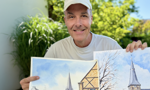 Thorsten Sleegers verkauft Aquarelle seines Vaters für den guten Zwecks